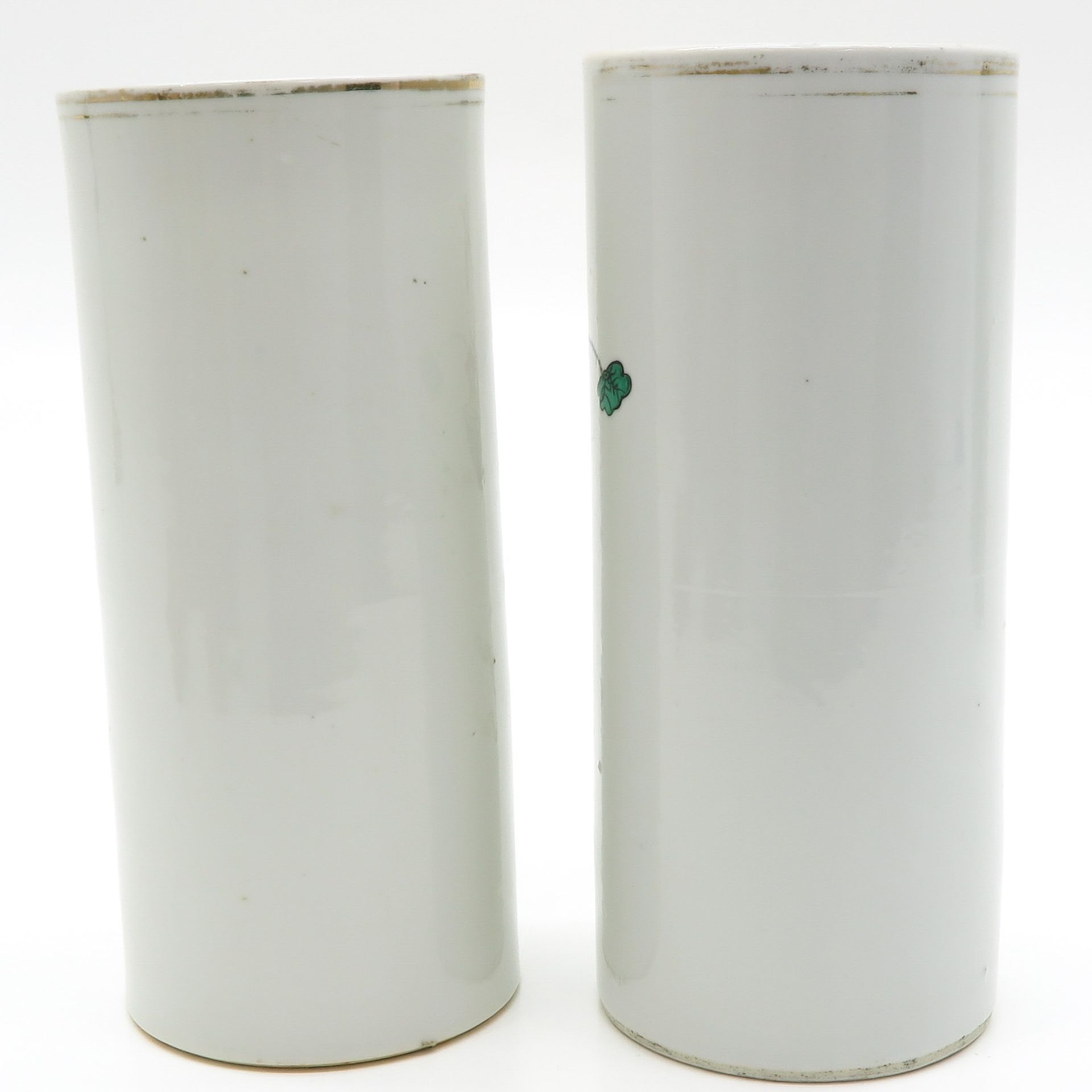 Lot of 2 China Porcelain Cylinder Roll Wagon Vases - Bild 3 aus 6