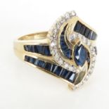 14KG Ladies Diamond and Sapphire Ring