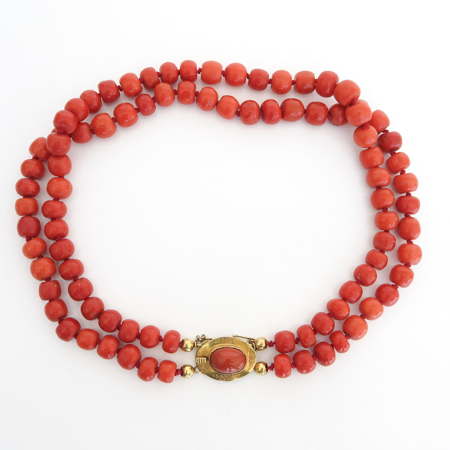 19th Century Red Coral Necklace on 14KG Clasp