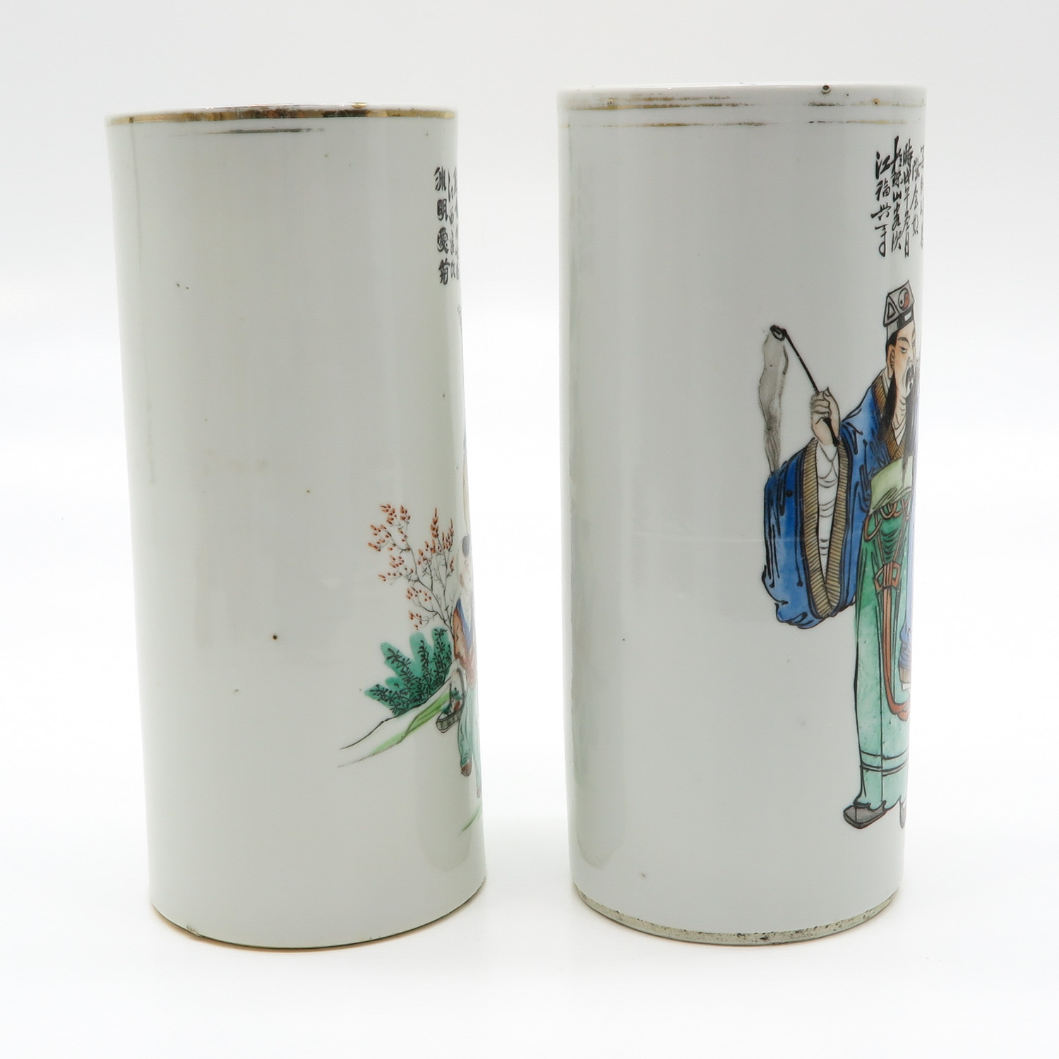 Lot of 2 China Porcelain Cylinder Roll Wagon Vases - Image 4 of 6