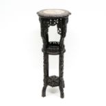 Chinese Carved Side Table with Marble Top Inlay