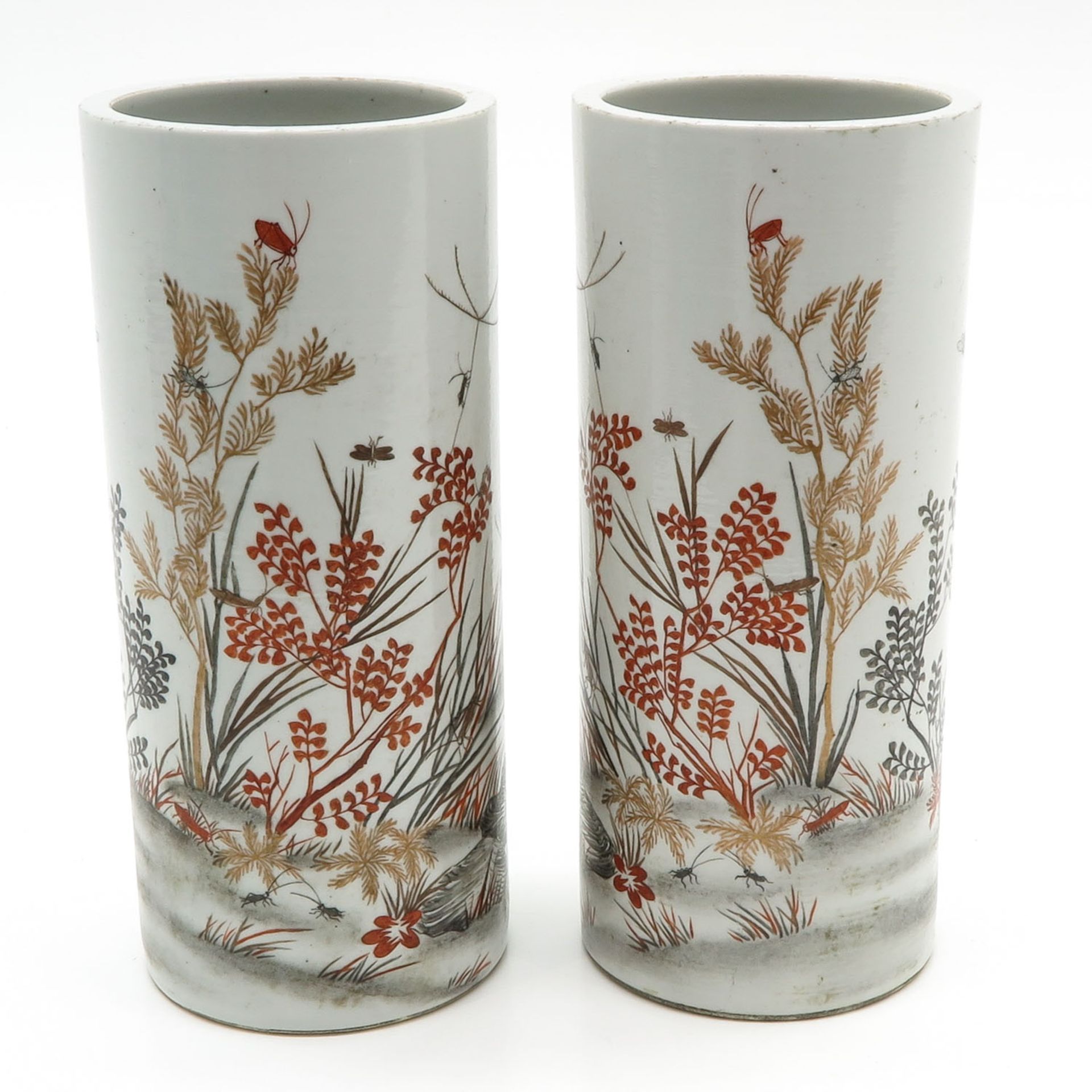 Lot of 2 China Porcelain Cylinder Roll Wagon Vases