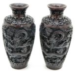 Lot of 2 Finely Carved Chinese Vases