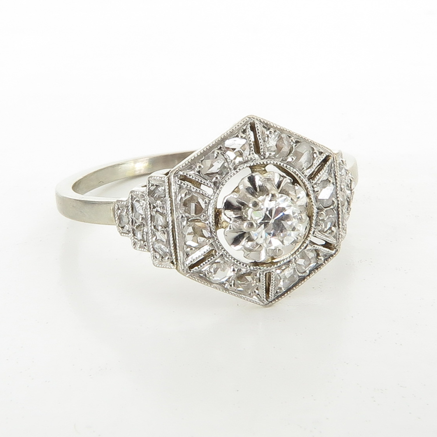 18KWG Ladies Art Deco Diamond Ring