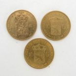 Lot of 3 Gold 10 Guilder Coins