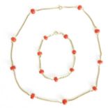 14KG Set with Red Coral Bracelet and Necklace
