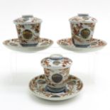 18th Century Lidded Chocolate Cups with Underplates