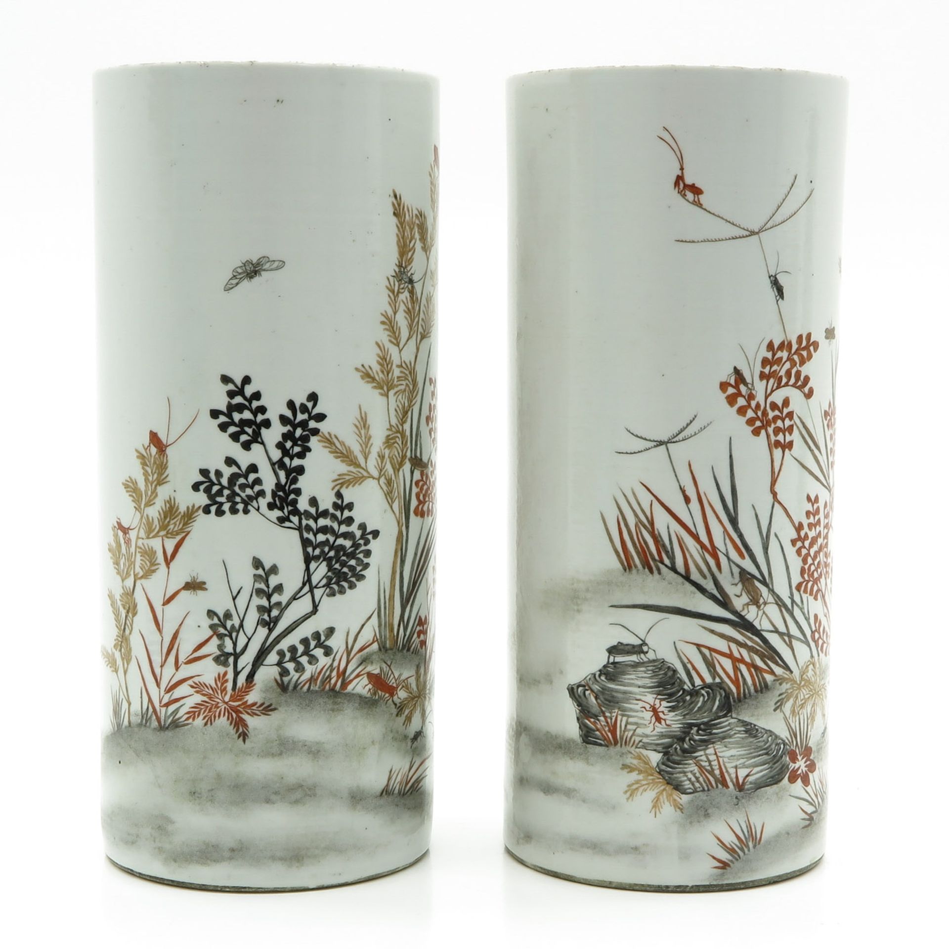Lot of 2 China Porcelain Cylinder Roll Wagon Vases - Bild 4 aus 6