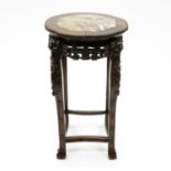 Chinese Carved Side Table with Marble Insert