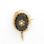 14KG Onyx and Seed Pearl Brooch / Pendant