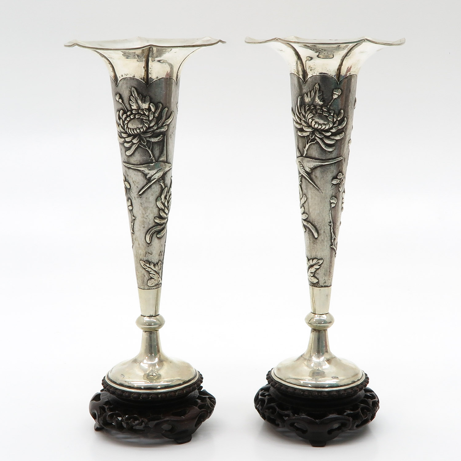 Lot of 2 Chinese Silver Vases - Image 3 of 7