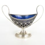 Dutch Silver Candy Dish with Cobalt Glass Insert