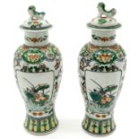 Lot of 2 China Porcelain Famille Verte Lidded Vases