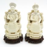 Lot of 2 Carved Sculptures of Emperor and Empress
