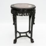 Carved Chinese Side Table with Marble Insert