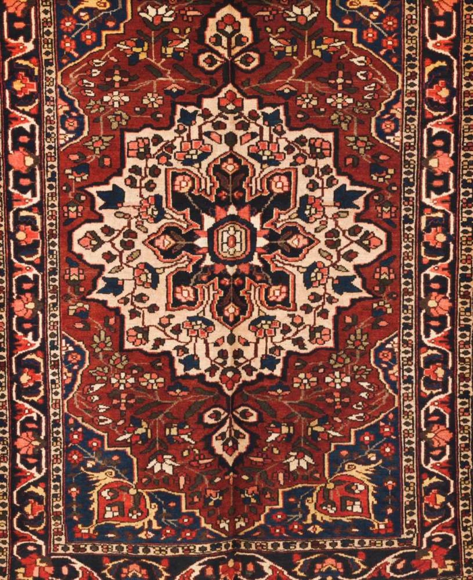 Bakhtiari carpet Cotton and wool Beige, blue and brown decoration Iran 210x145 cm