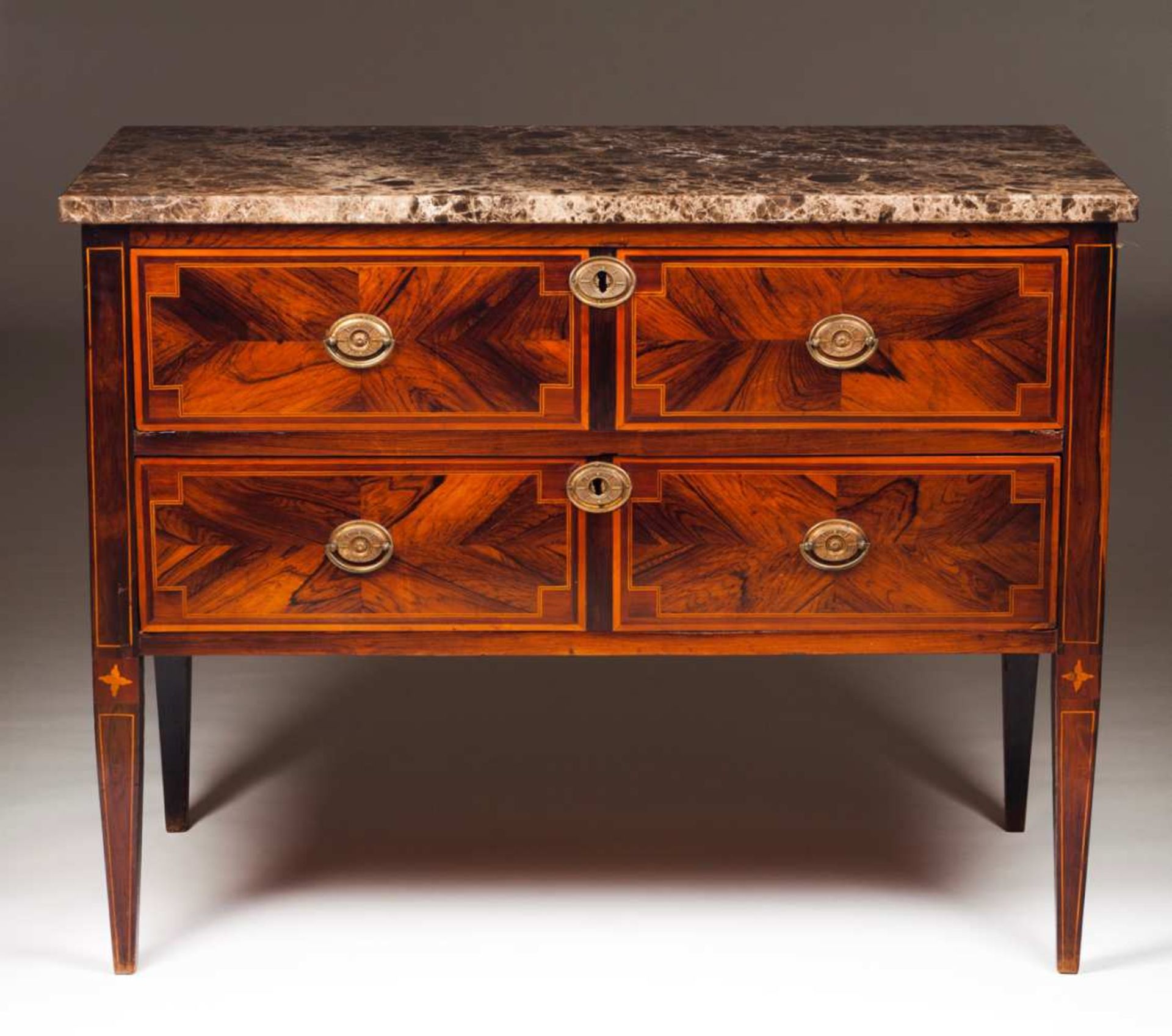 A D.Maria style commode Rosewood Thornbush and boxwood marquetry decoration Yellow metal mounts