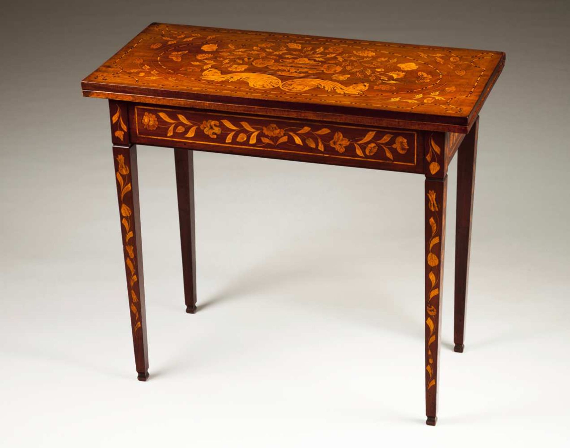 A Dutch tea table Rosewood with rich rosewood, satinwood and other woods marquetry decoration