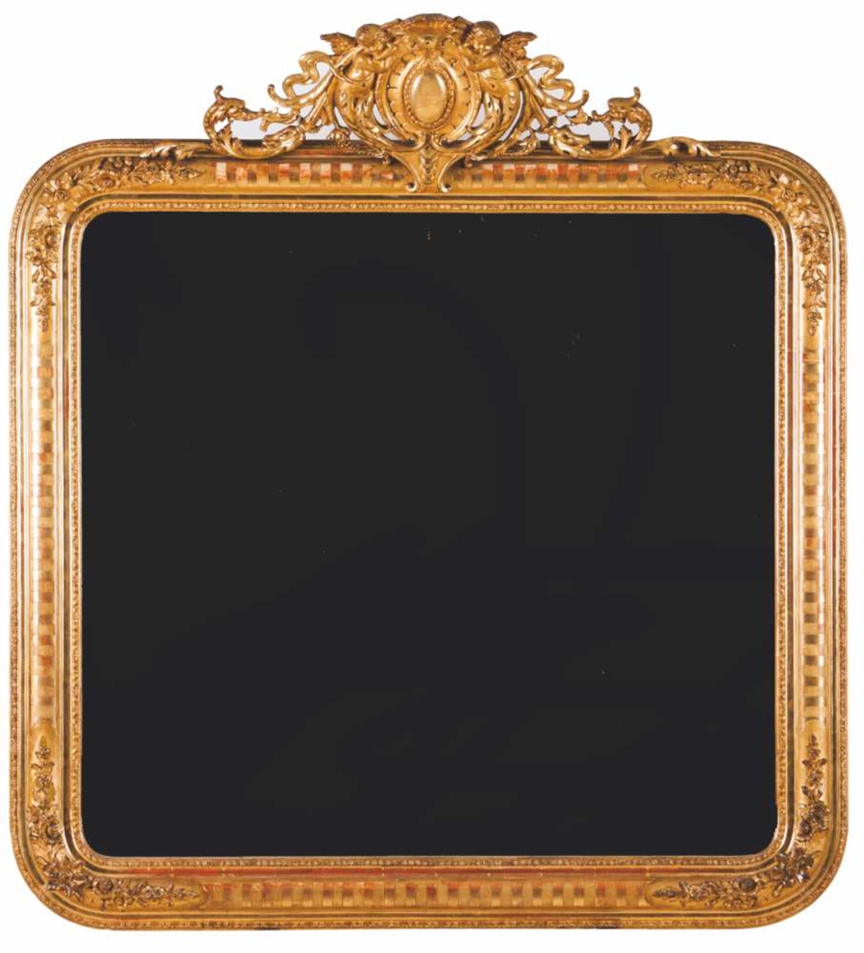 A Romantic mirror Carved and gilt wood and gesso frame 139x124 cm