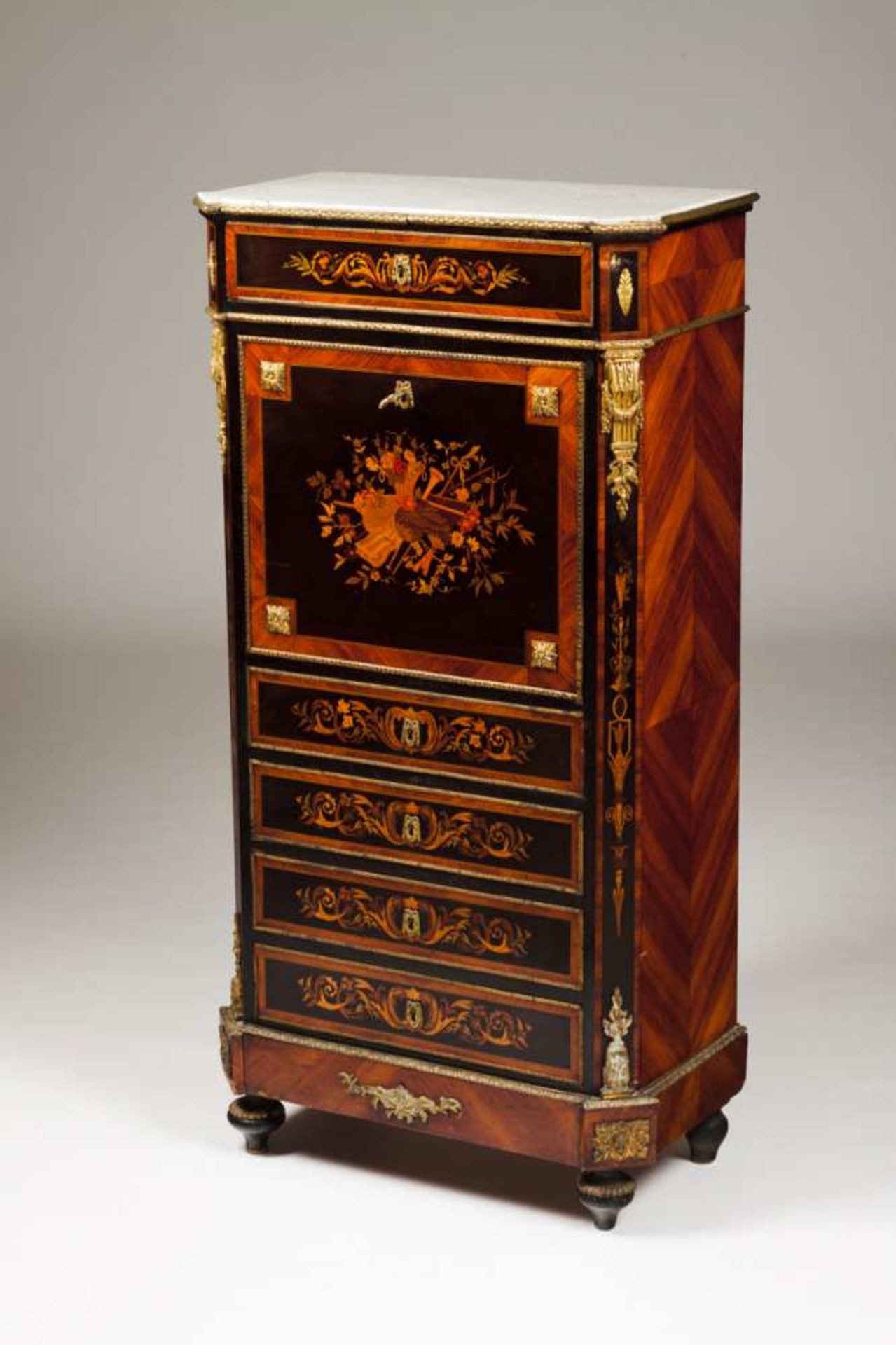 A Napoleon III Secretaire à Abattant Thornbush, rosewood, satinwood and other woods marquetry