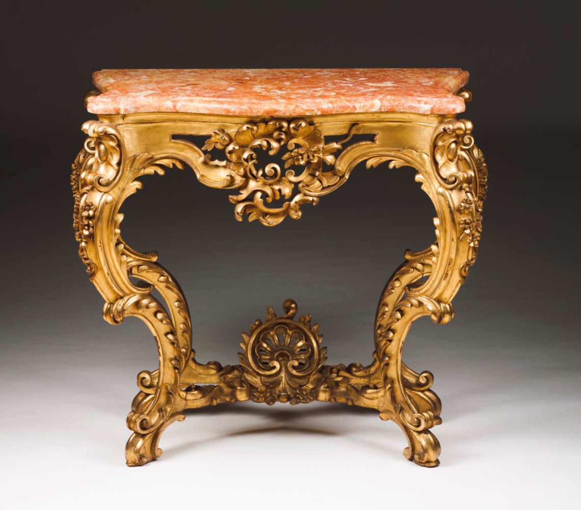 A Louis XV style pier table and mirror Carved and gilt wood decorated with strapwork, scrolls and - Bild 2 aus 3