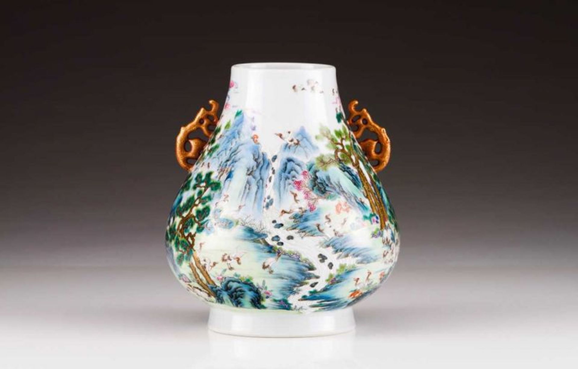 A vase Chinese porcelain Polychrome decoration depicting landscape with flocks of egrets Rouge-de-