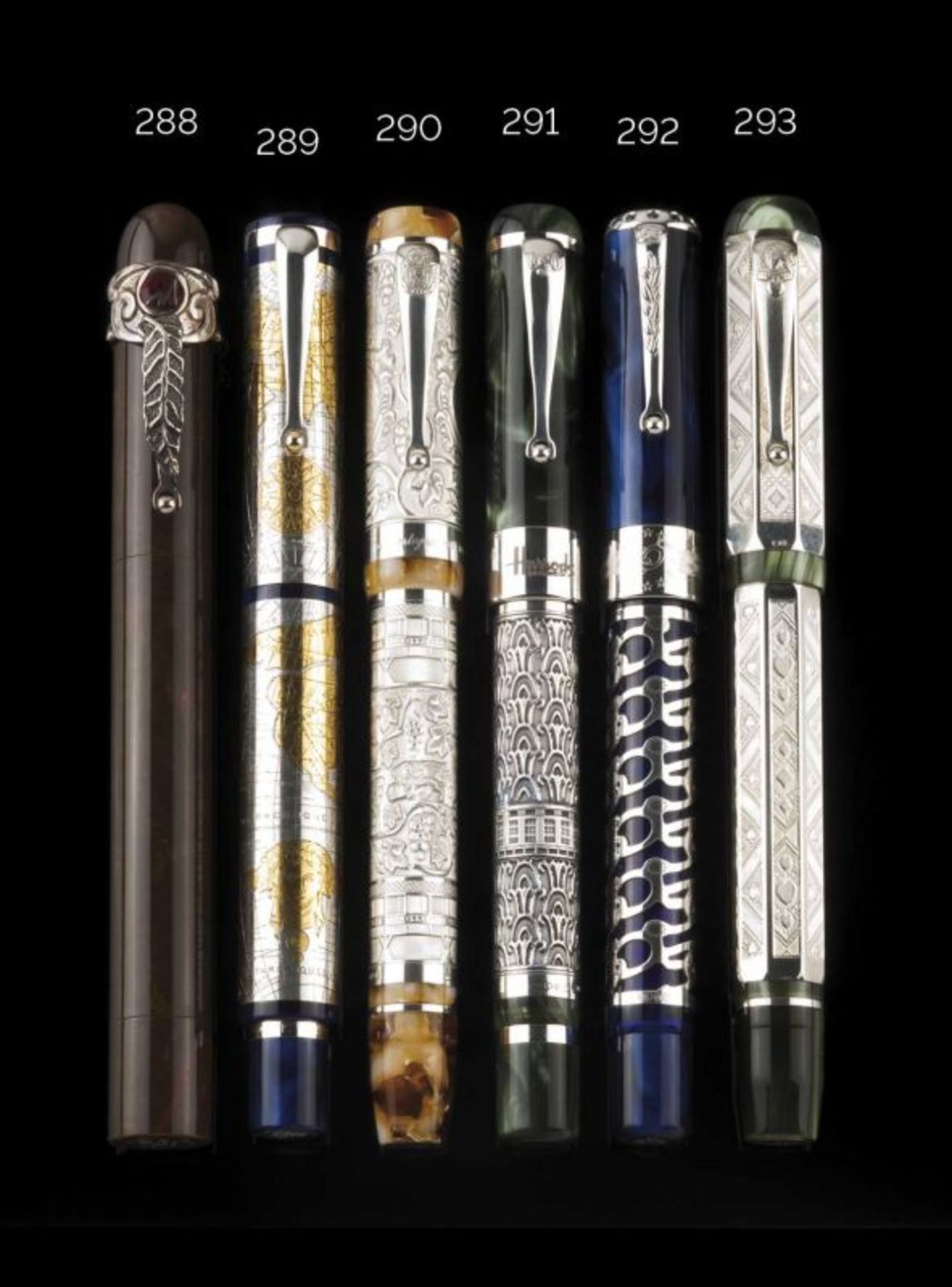 Montegrappa The Queen of Hearts Relief and guilloche 925 silver, pearly green decoration 1999