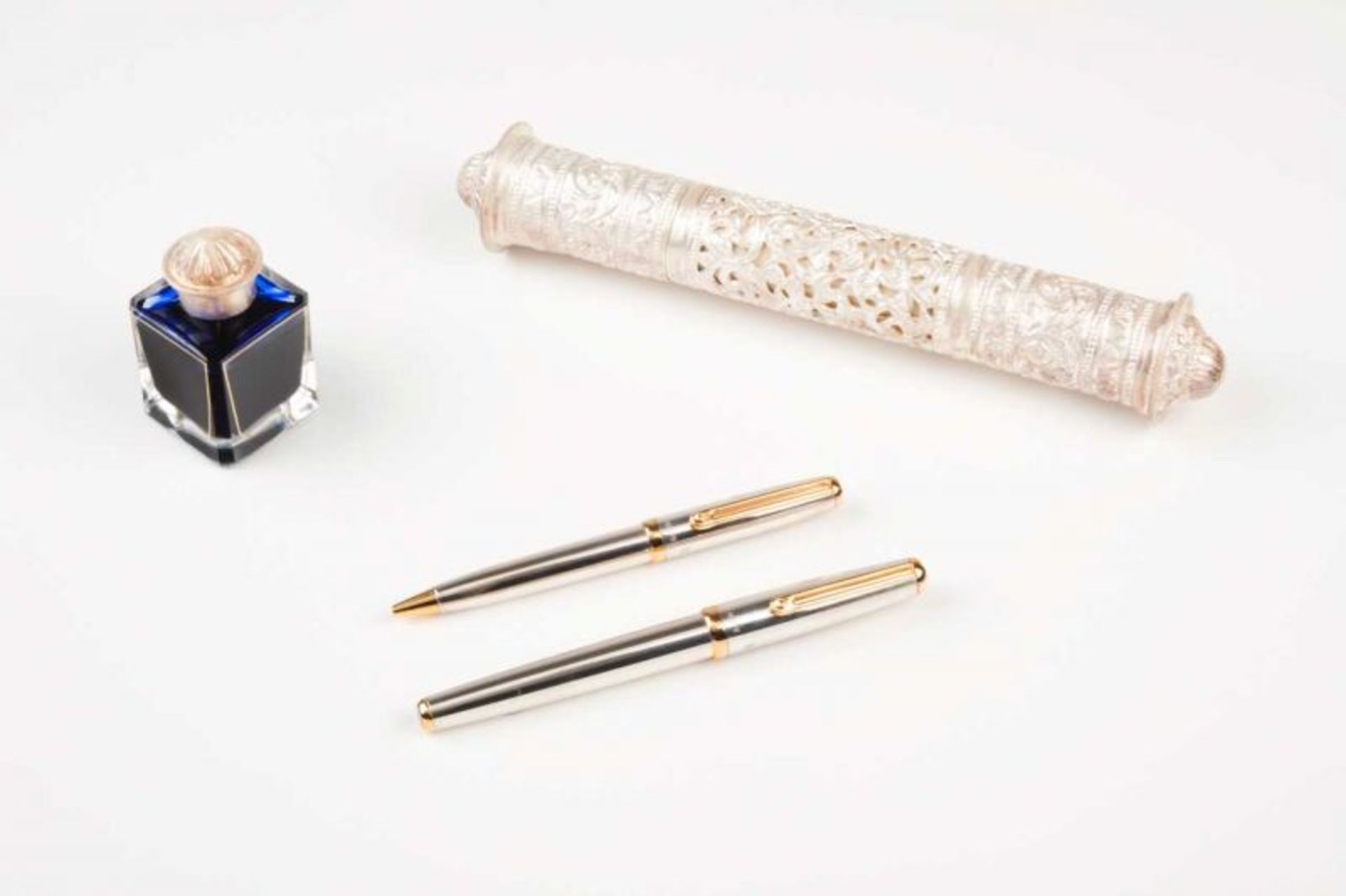 Inoxcrom Sirocco Expo'98 Set Fountain pen and ballpoint Solid silver with gilt mounts Limited