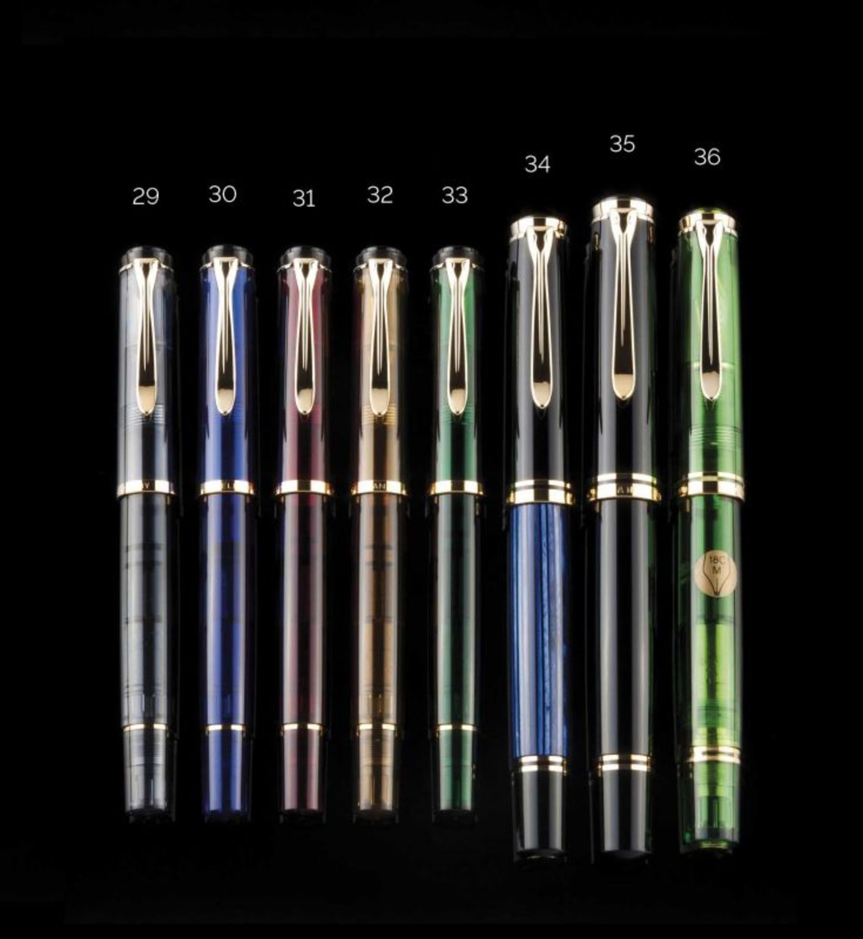 Pelikan M200 Transparent blue, gilt friezes Box, case and papers