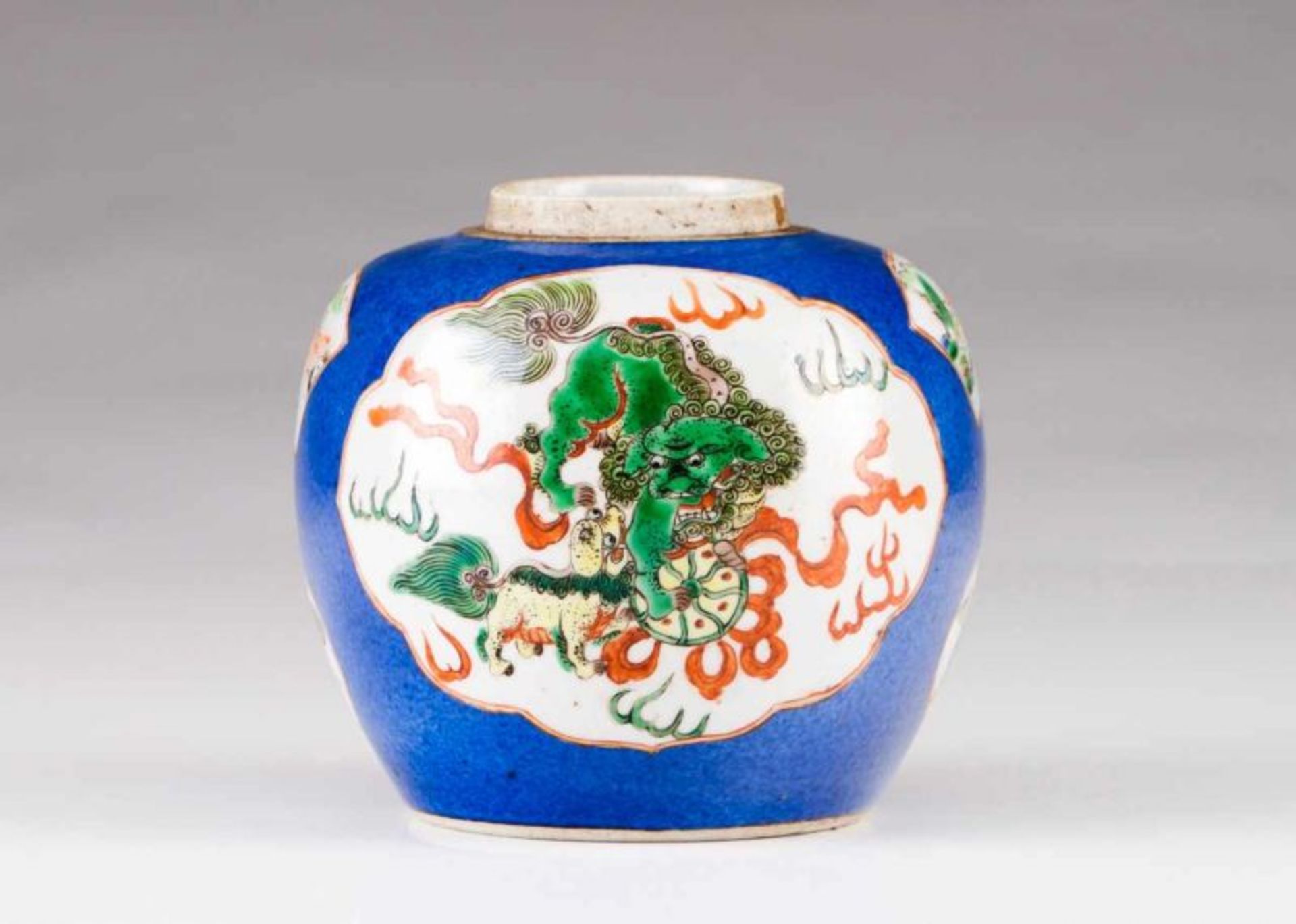 A small vase Chinese porcelain Polychrome Famille Verte decoration with butterflies and dragons on