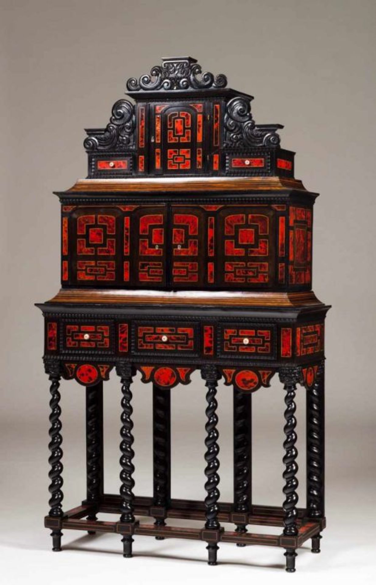 A 19th century Mannerist cabinet Ebonized wood with tortoiseshell plaques, ivory friezes and