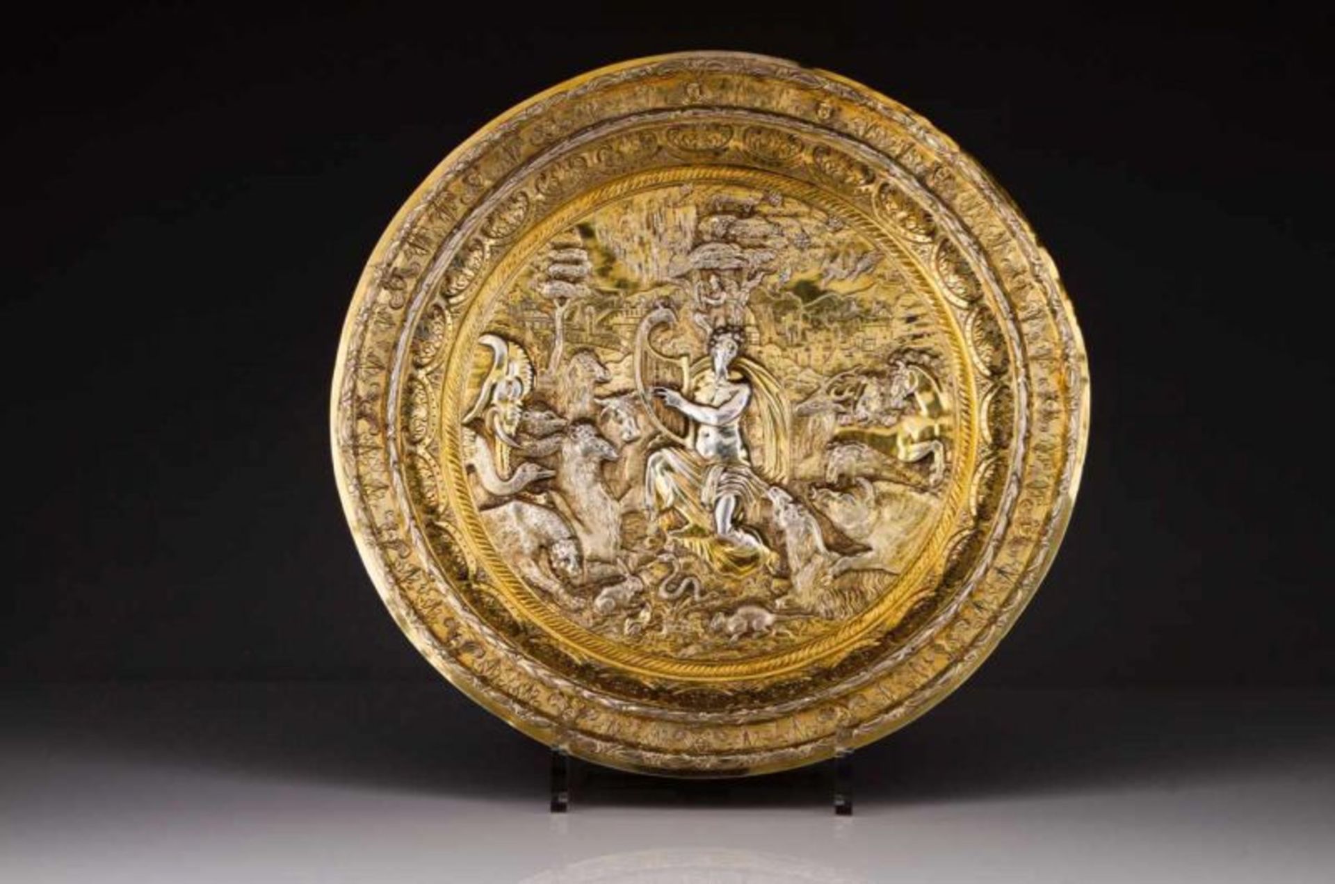 A rare salver German silver gilt, first half of the 17th century Relief decoration with impressive - Image 5 of 5