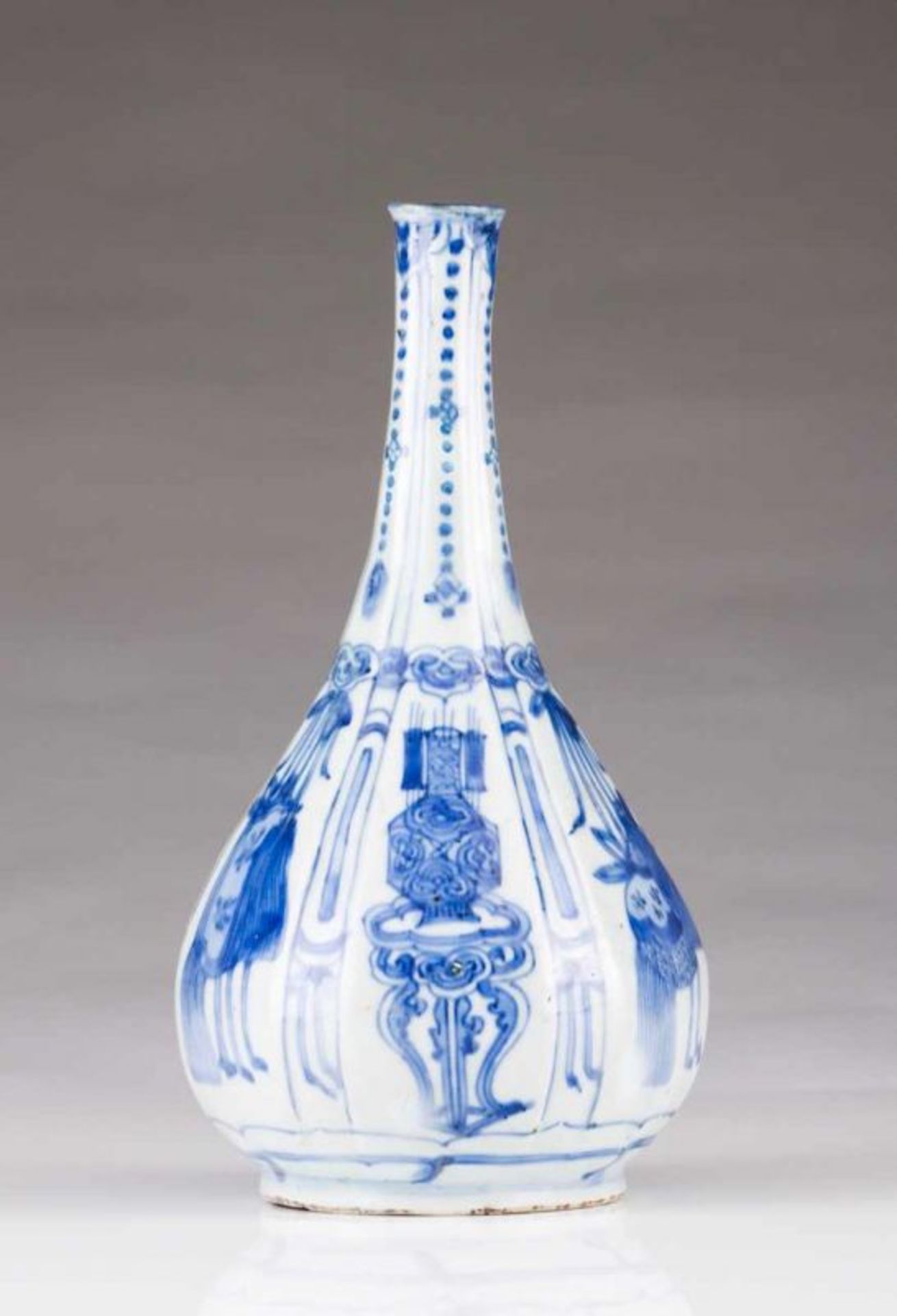 A bottle Chinese porcelain Blue decoration depicting several objects Ming Dynasty, Wanli Period (