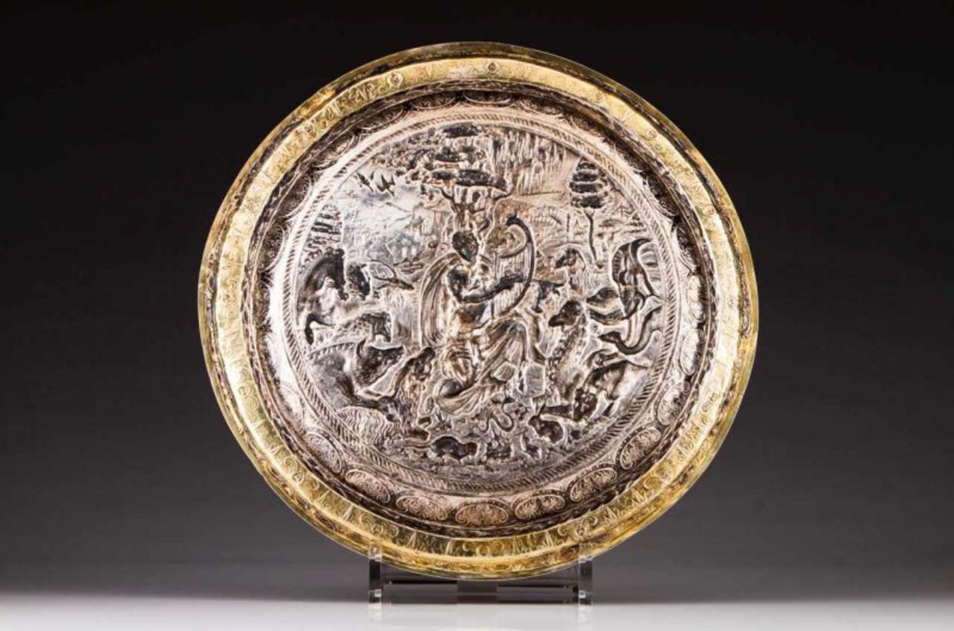 A rare salver German silver gilt, first half of the 17th century Relief decoration with impressive - Image 4 of 5