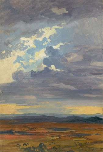 Rudolf Schuster (1848 – Markneukirchen – 1902) Abend in der Campagne. Öl auf Karton. 46,4 × 31,3