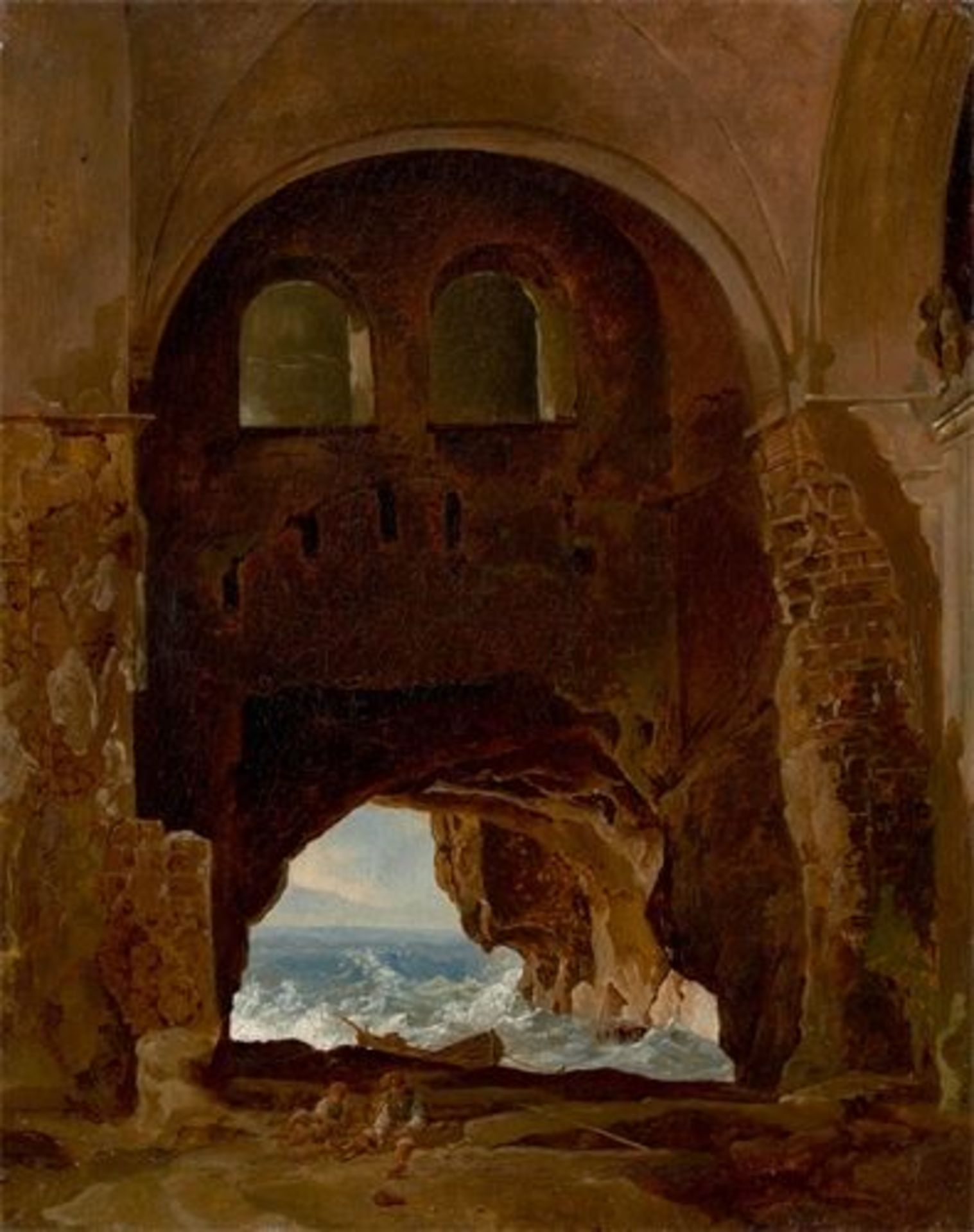 Franz Ludwig Catel (Berlin 1778 – 1856 Rom) Klosterruine am Meer. Um 1825/35 Öl auf Leinwand. 63,5 ×
