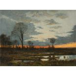 Weimar, um 1870 () Sonnenuntergang am Waldrand. Öl auf Leinwand auf Pappe. 24 × 30,3 cm ( 9 ½ × 11 ⅞