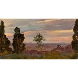 Adolf Henning (1809 – Berlin – 1900)„Abendhimmel, Campagna, von der Villa d´Este gesehen“. 1835Öl