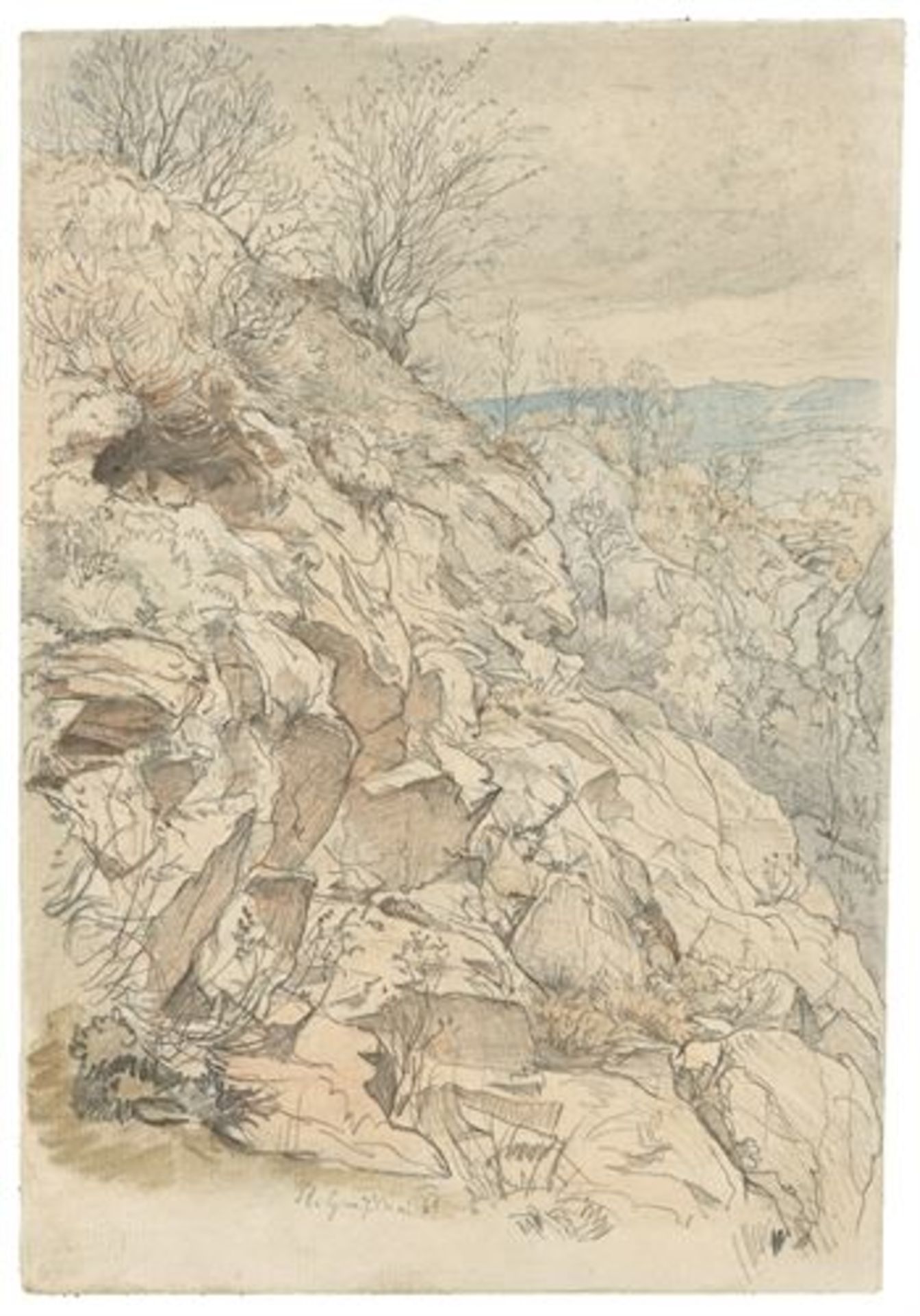 Carl Wilhelm Müller (1839 – Dresden – 1904) Felsen im Plauenschen Grund. 1861 Aquarell über