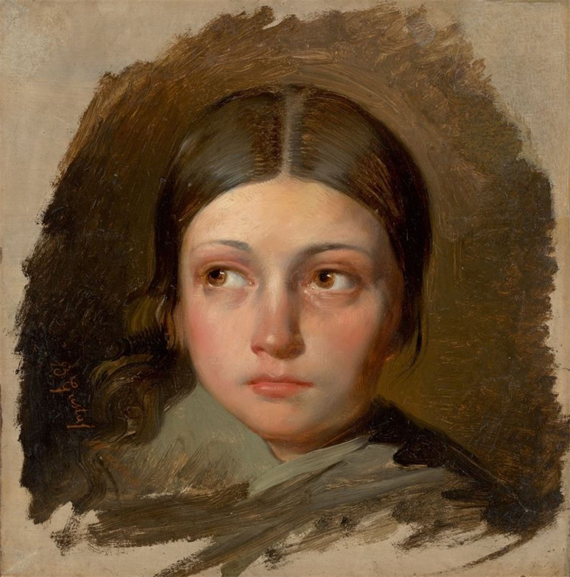 Gustaf Wappers (Antwerpen 1803 – 1874 Paris) Kopfstudie eines Mädchens.. Öl auf Papier auf Holz.