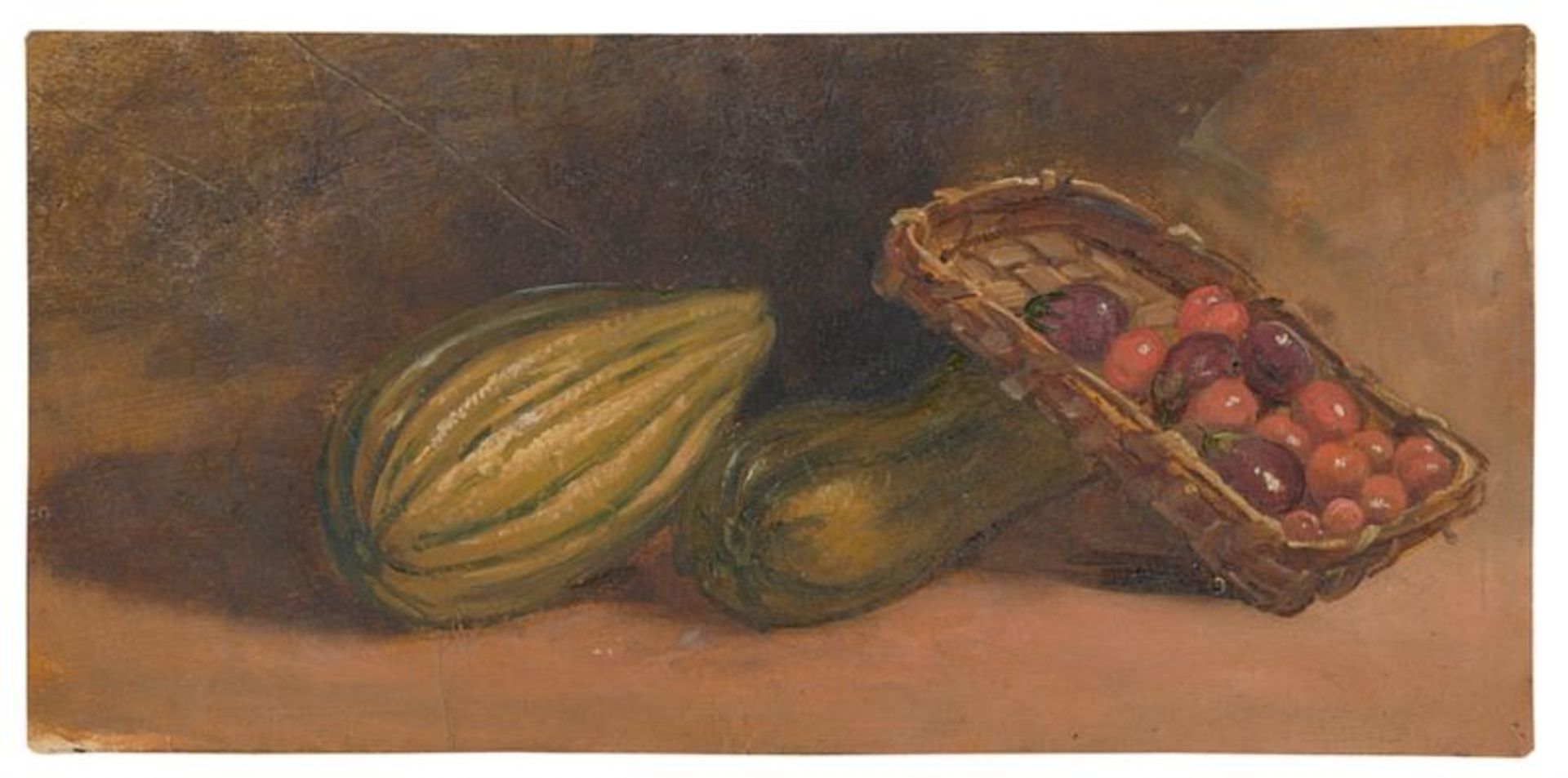 Franz Ludwig Catel (Berlin 1778 – 1856 Rom) Stillleben mit Melone, Kürbis und Pflaumen. Aquarell und