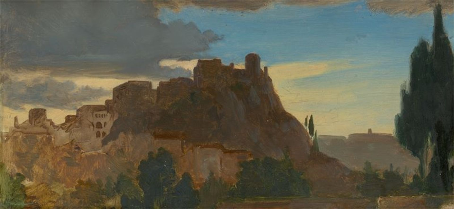 Johann Heinrich Schilbach (Barchfeld 1798 – 1851 Darmstadt)Olevano. Öl über Bleistift auf Papier.