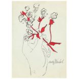 Andy Warhol (Pittsburgh 1928 – 1987 New York) „Hand with flowers“. Um 1957 Handkolorierte