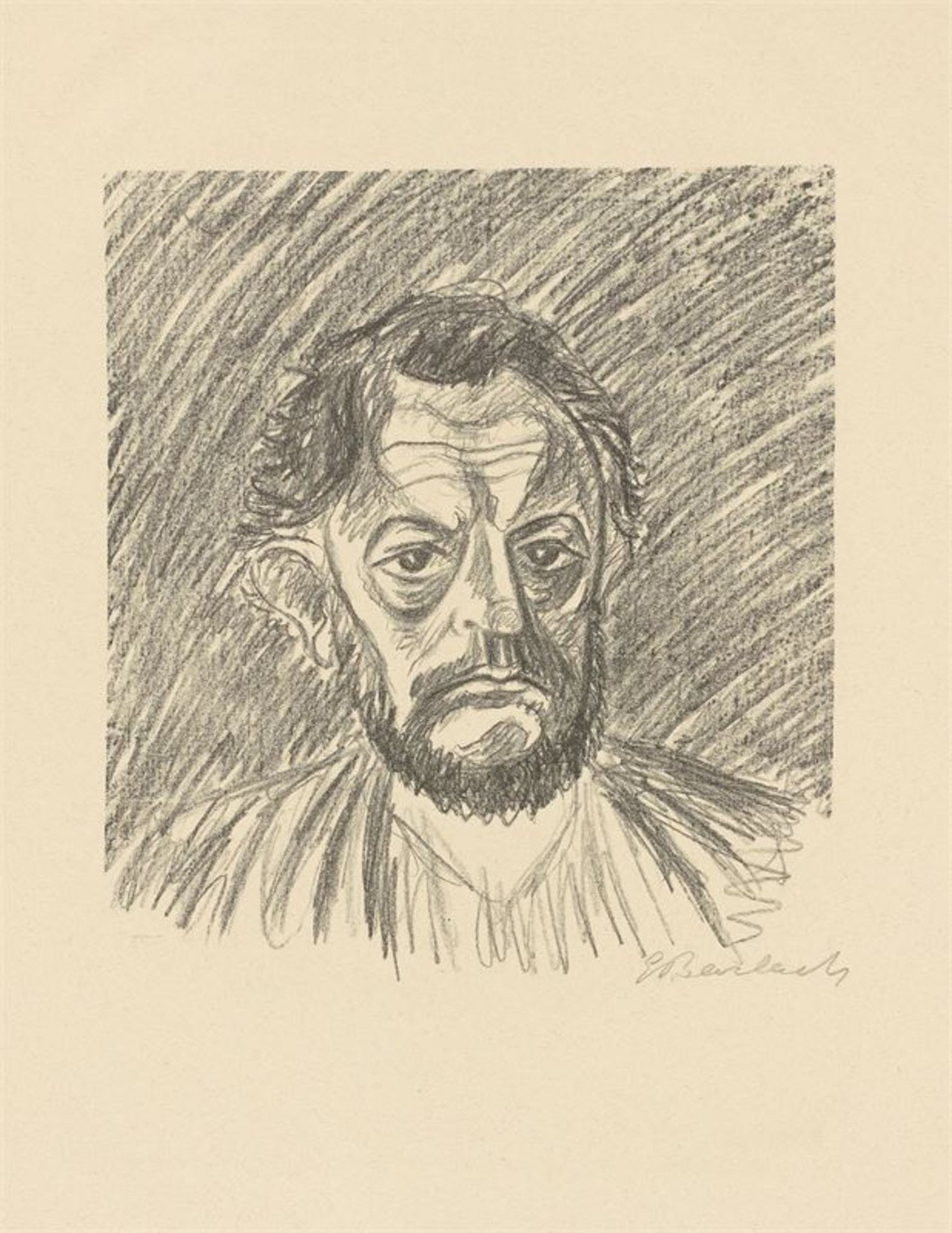 Ernst Barlach (Wedel 1870 – 1938 Rostock) „Selbstbildnis IV“. 1928 Lithographie auf gelblichem