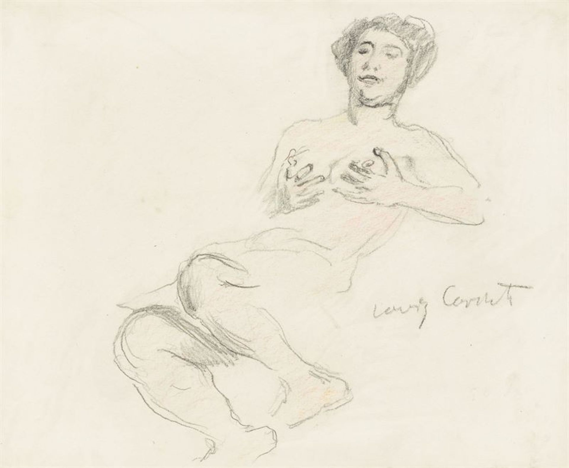 Lovis Corinth (Tapiau/Ostpreußen 1858 – 1925 Zandvoort) Weiblicher Akt. Bleistift und Farbkreide auf