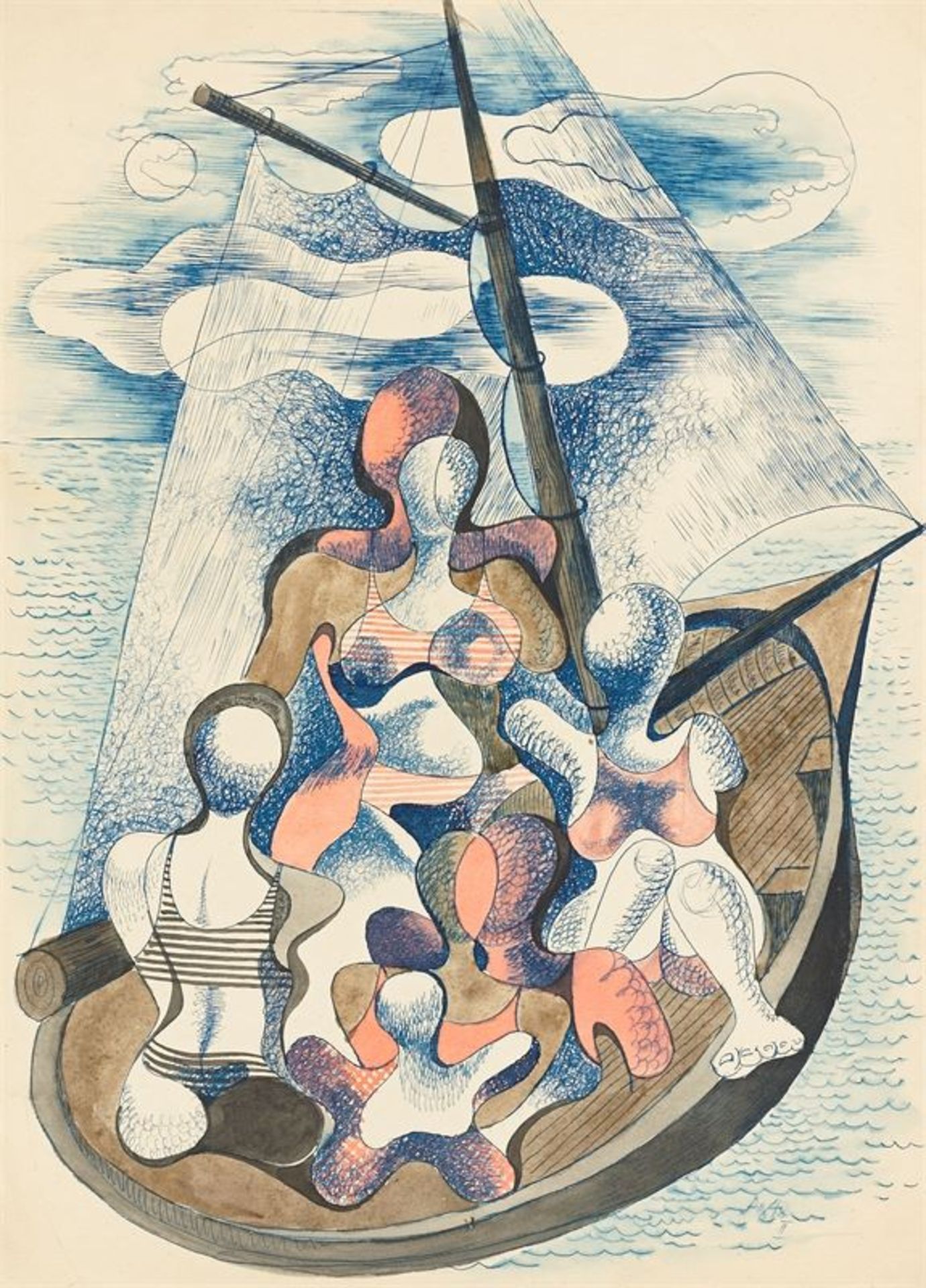 Rudolf Ausleger (Weißenfels/Thüringen 1897 – 1974 Berlin) Segelschiff. 1948 Aquarell und