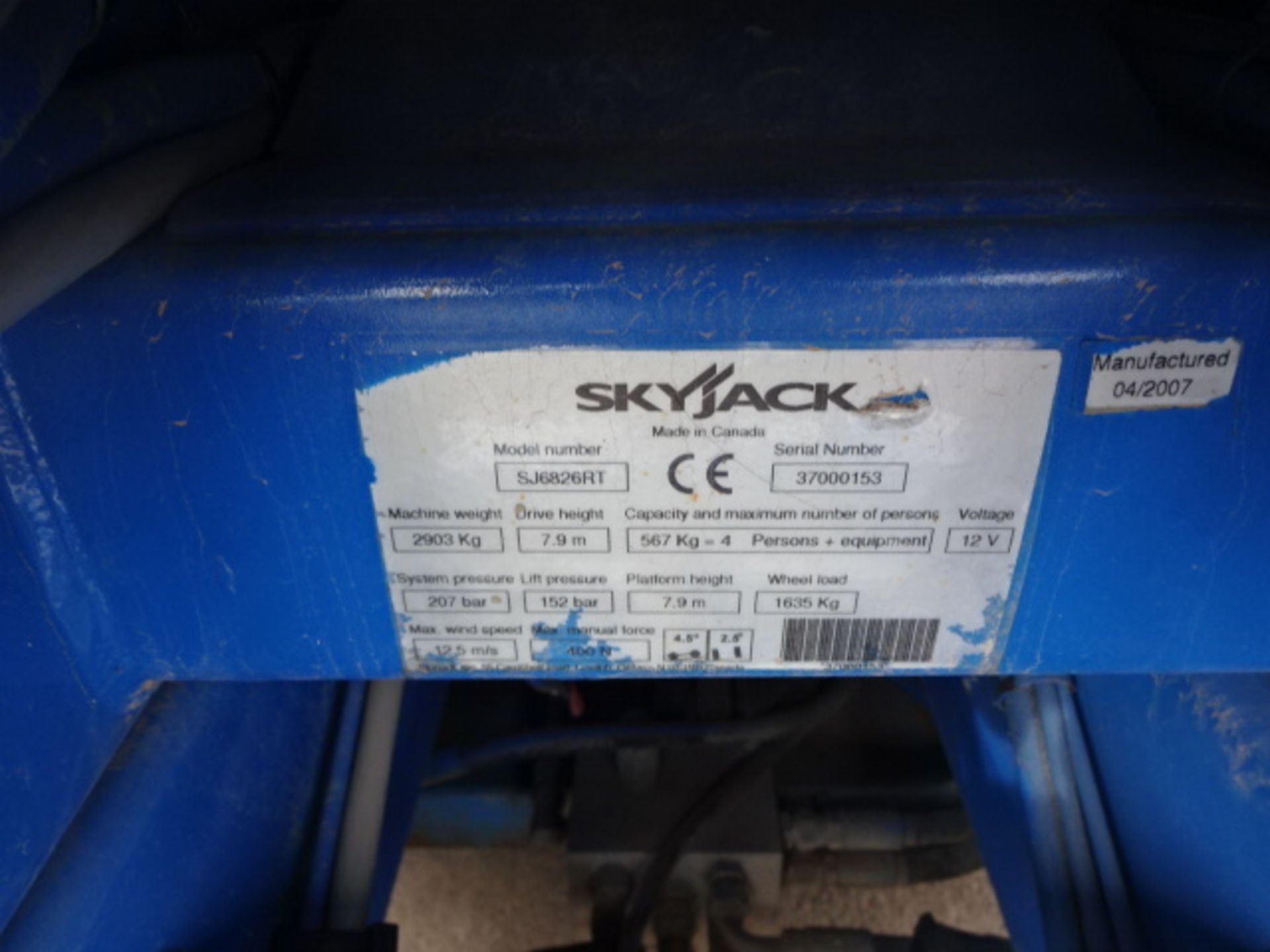 2007 SKYJACK SJ826RT 4x4 diesel scissor lift c/w out-riggers (s/n 37000153) (RDL) - Image 5 of 10