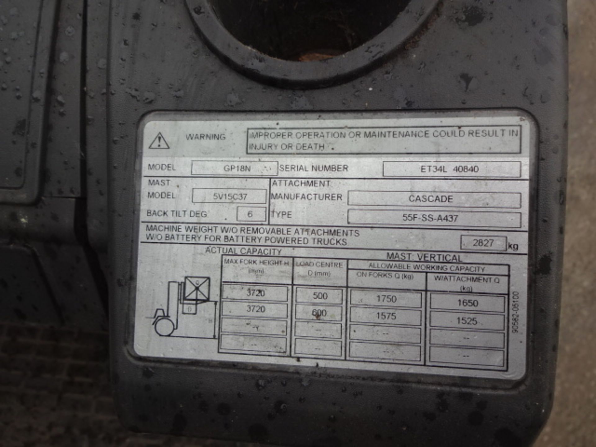 2007 CATERPILLAR GP18N 1.8t gas driven forklift truck S/n: ET34L40840 with duplex mast & side- - Image 6 of 10