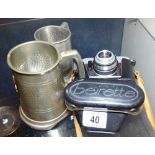 Bierette camera and two powder tankards