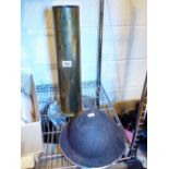 WW1 SHELL CASE AND HELMET.